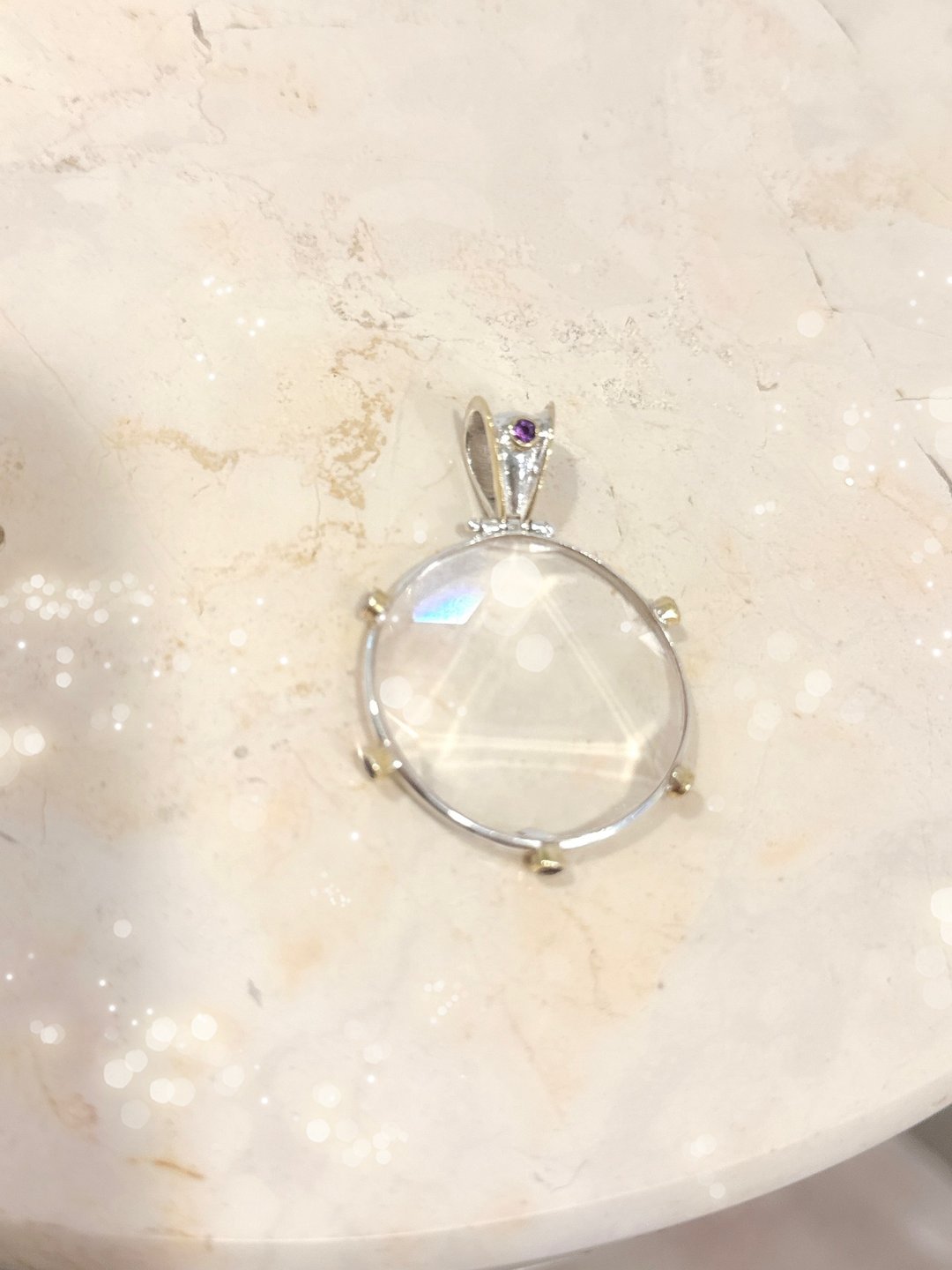 大衞之星紫晶轮白水晶 - 项链 - 纯银 透明