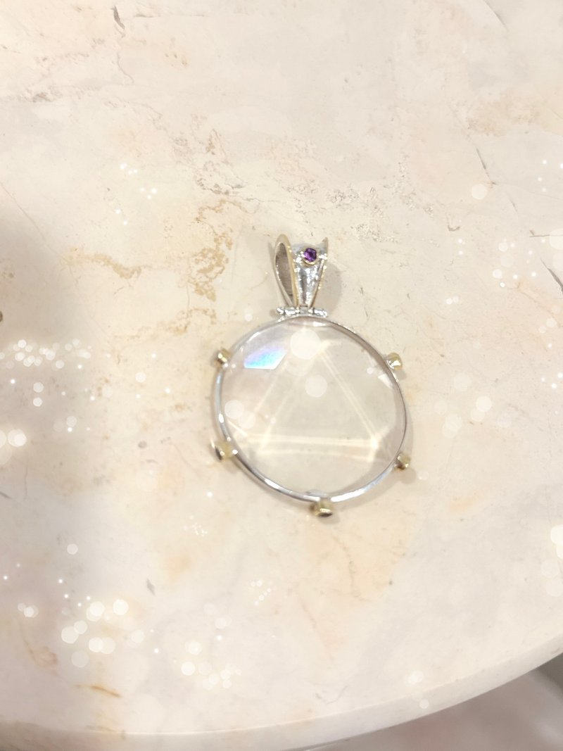 大衞之星紫晶轮白水晶 - 项链 - 纯银 透明