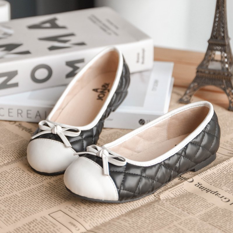 女童黑色圆头车格子平底学生鞋撞色设计英伦学院风优雅百搭小皮鞋 - 童装鞋 - 人造皮革 黑色