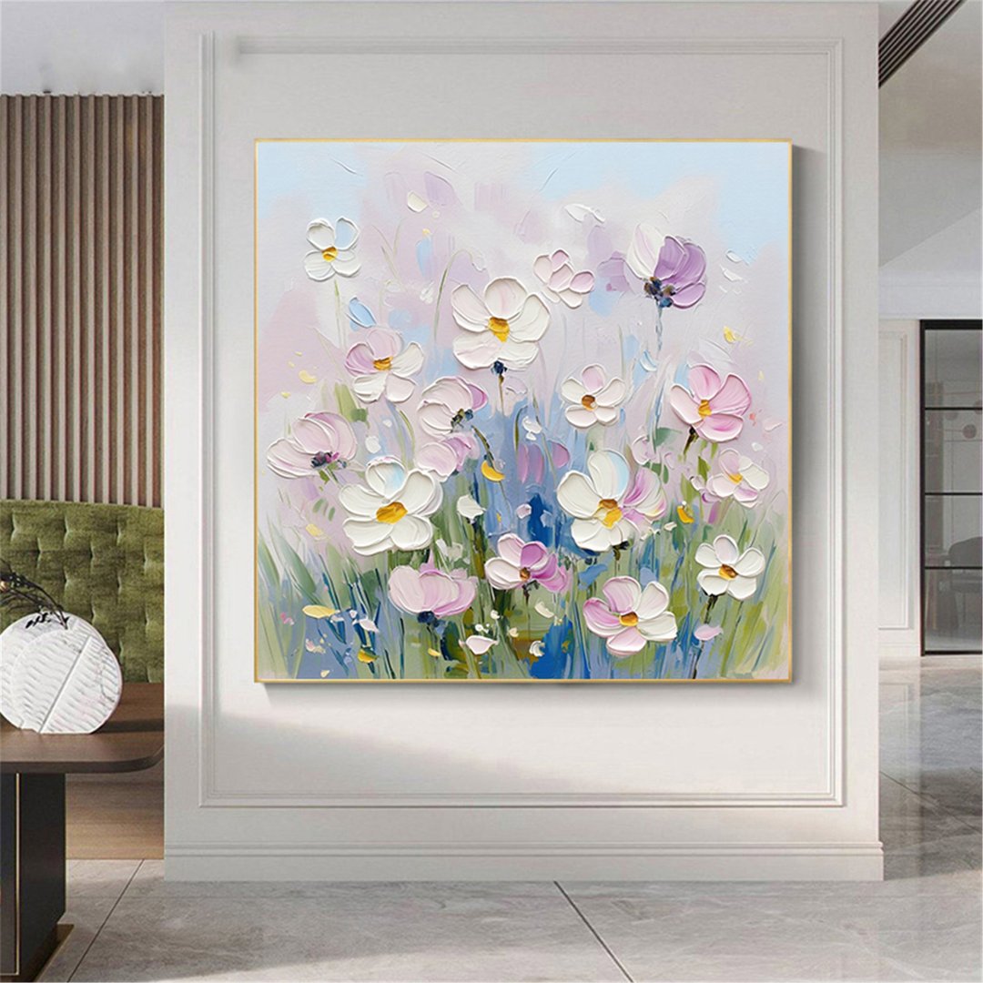 花语 手绘花卉装饰画肌理抽象画餐厅客厅挂画现代田园风治愈风 - 海报/装饰画/版画 - 亚麻 粉红色