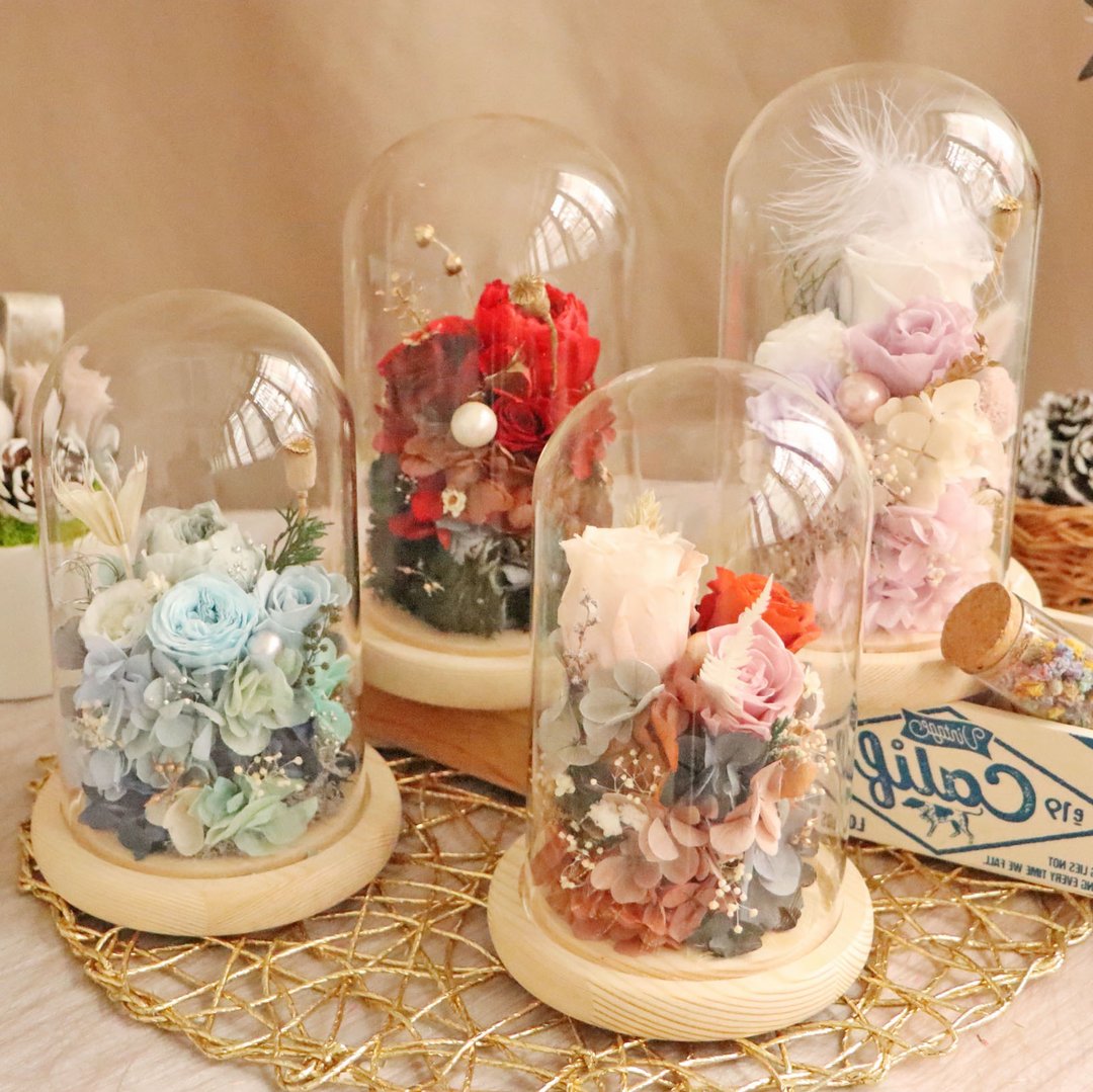 玻璃花盅 极度花燥 永生花 花礼 - 干燥花/捧花 - 植物．花 红色