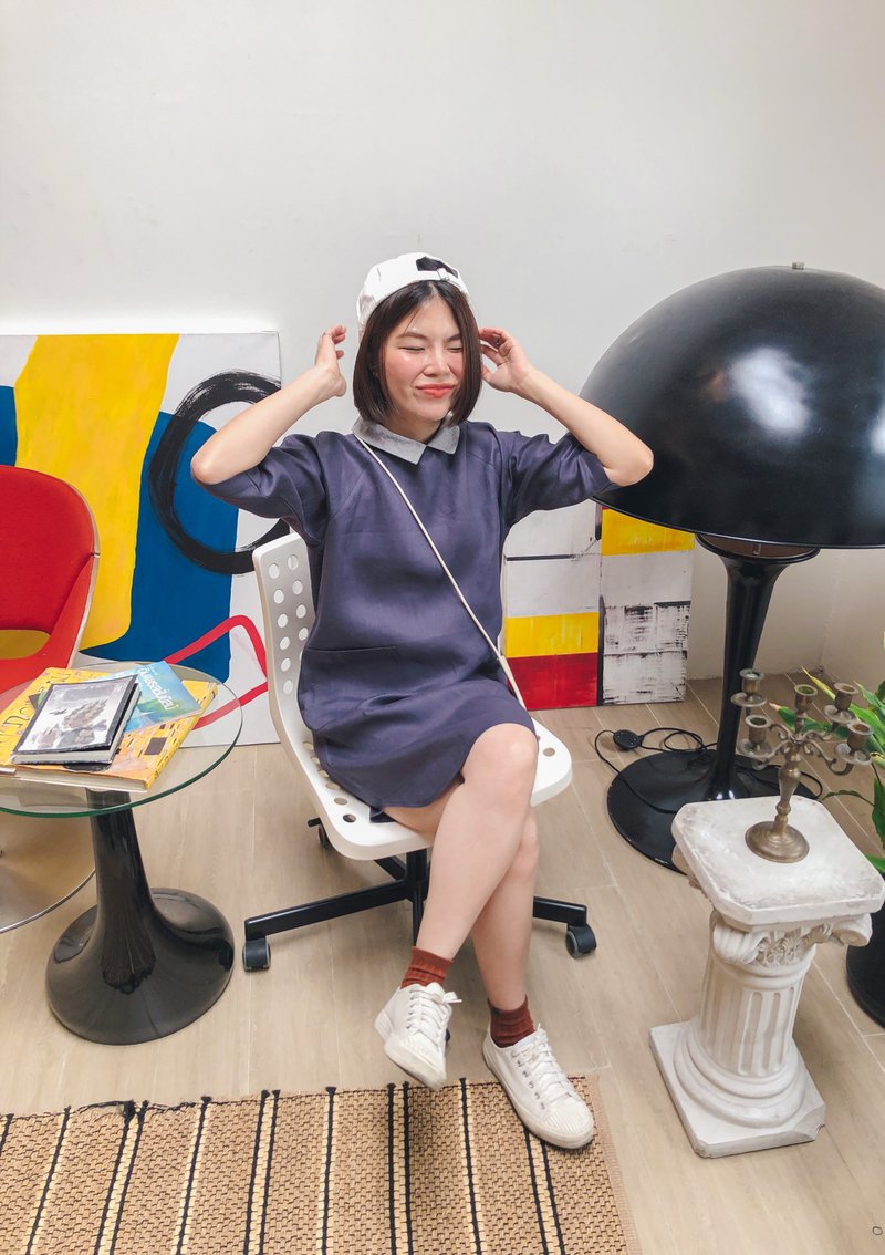 Nobi 麻质连身洋装 Purple 紫色的 - 洋装/连衣裙 - 棉．麻 紫色