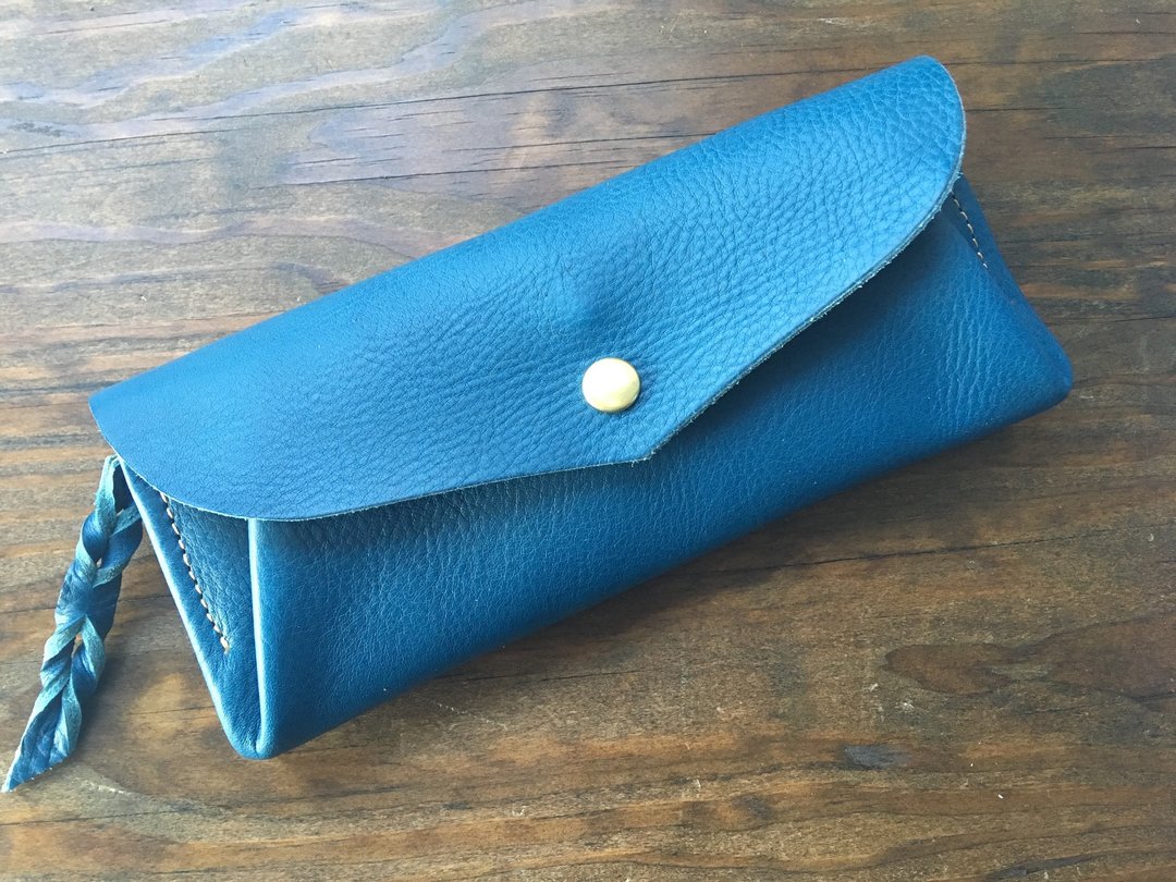 8 Italian leather cards long wallet series-envelope vermeer blue - 皮夹/钱包 - 真皮 蓝色