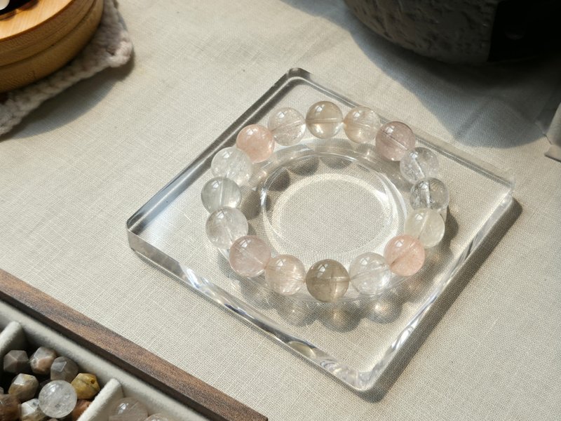 冰透发晶手串 12mm | 孤品 - 手链/手环 - 水晶 粉红色