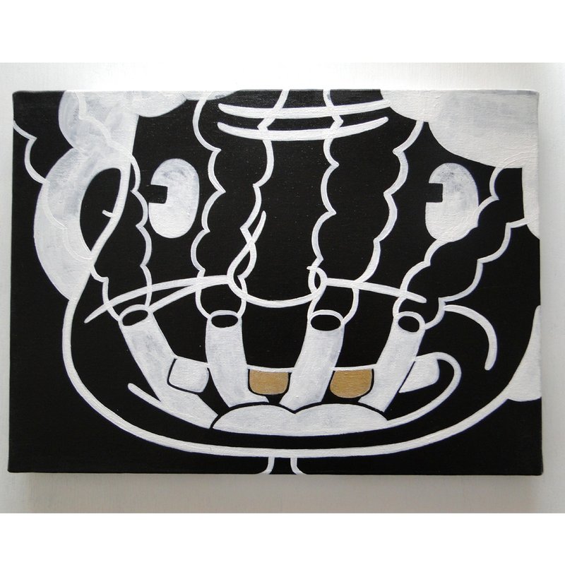 吸烟奶奶的涂鸦艺术原画画布绘画人物单色 - 海报/装饰画/版画 - 颜料 黑色