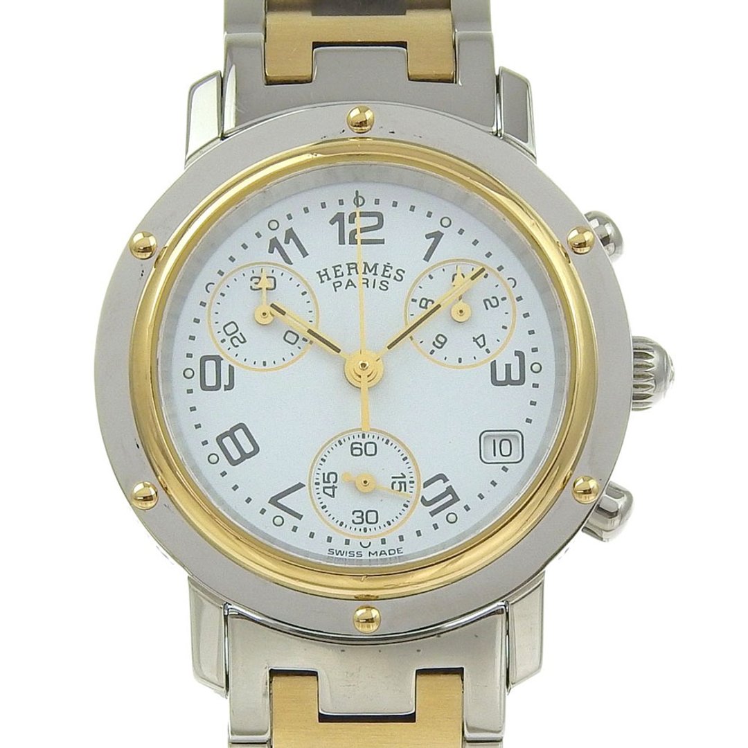 【日本直送】爱马仕 HERMES Clipper 计时腕表 Cal.251.471 CL1.320 不锈钢x镀金 石英机芯 珍珠母贝面盘【二手】 - 女表 - 不锈钢 白色