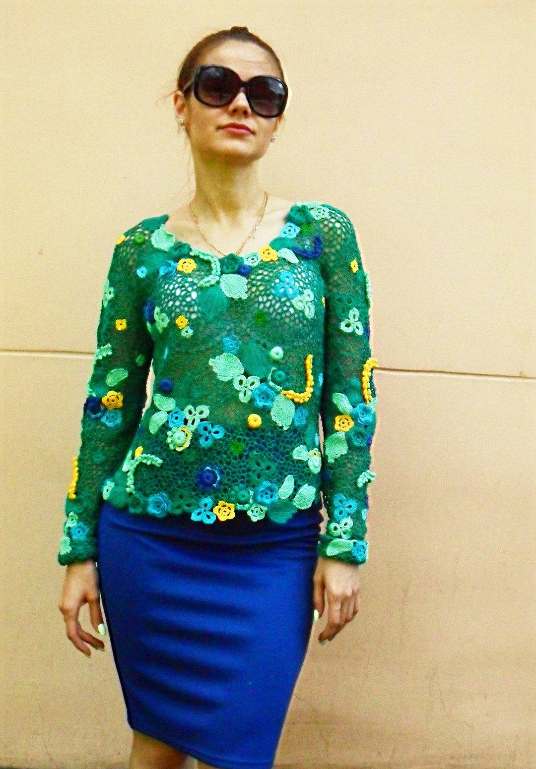 Irish Crocheted Blouse. Crocheted Jumper. Knitted openwork jumper. - 女装针织衫/毛衣 - 棉 多色