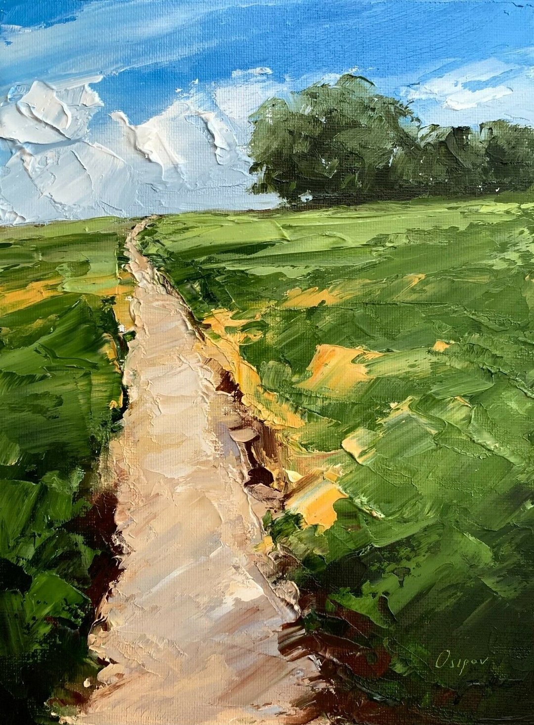 Original Green Landscape Trees Painting Oil Landscape On Canvas Impasto Painting - 墙贴/壁贴 - 棉 多色