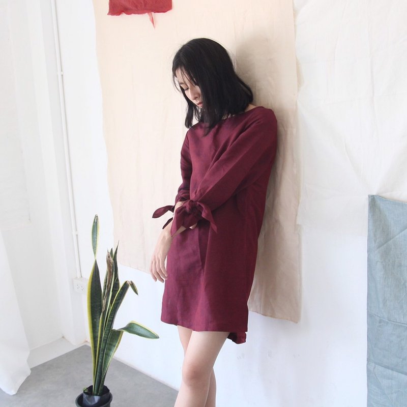 MOON RABBIT DRESS (blood moon) - 洋装/连衣裙 - 棉．麻 红色