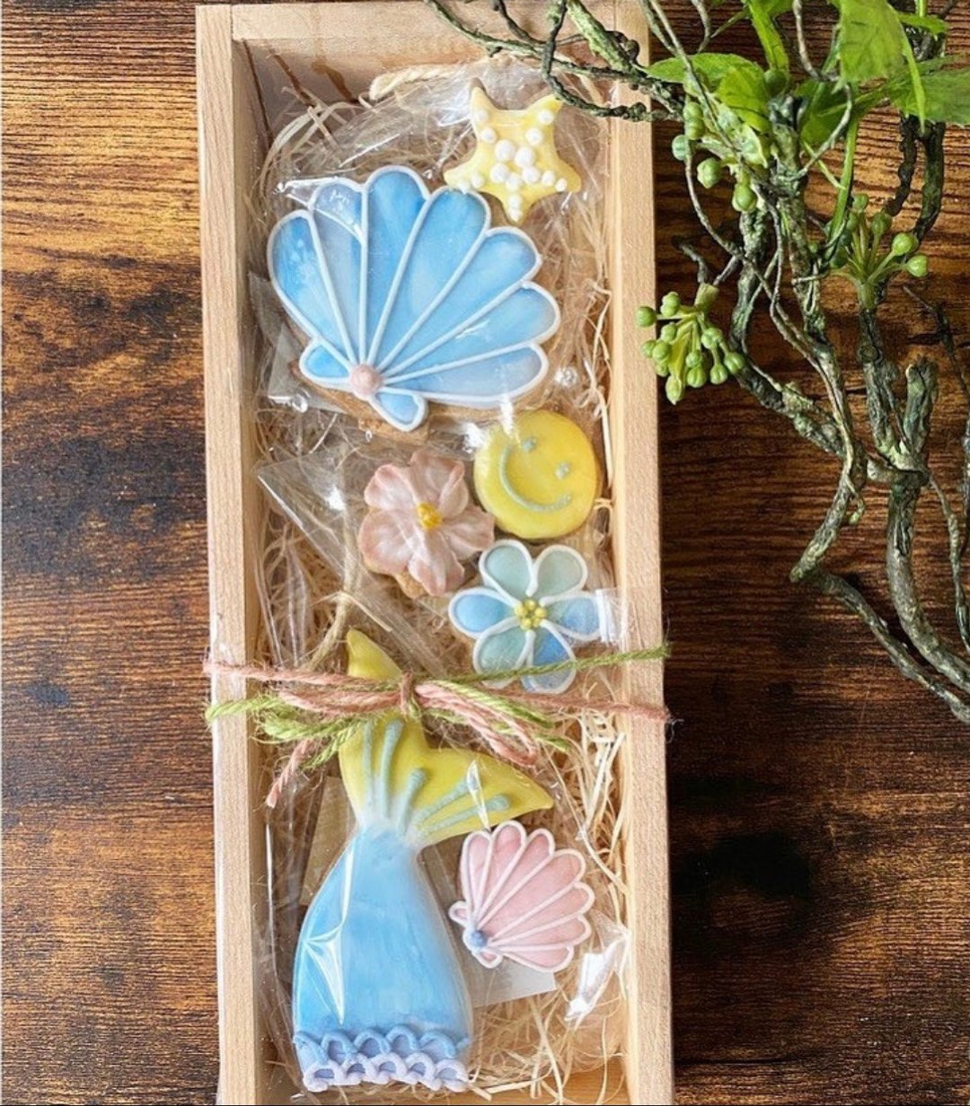 有机糖霜饼干木制礼品盒　海　貝殻　人魚 - 手工饼干 - 其他材质 蓝色