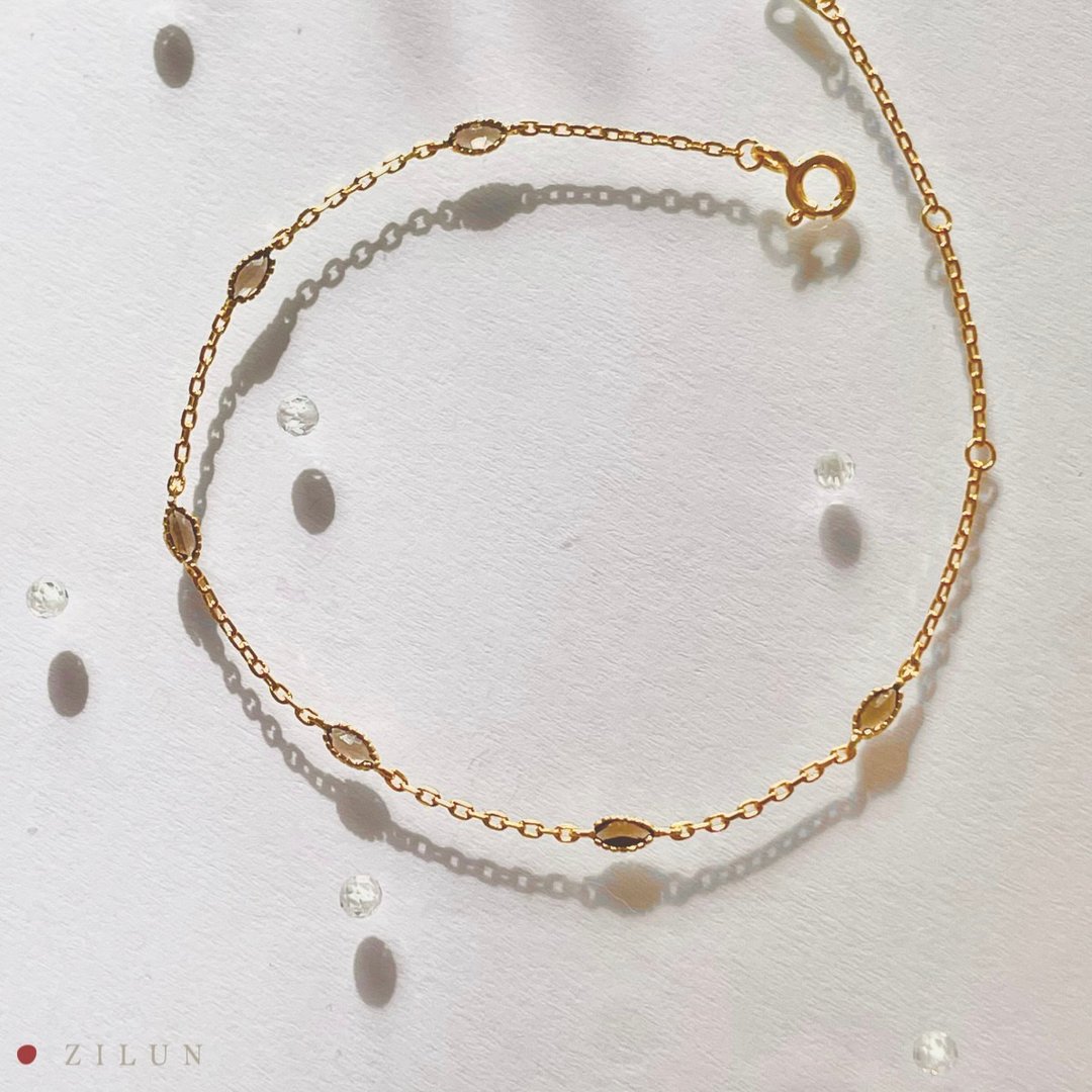 │轻珠宝│小叶子 • 茶晶 • 纯银手链 • 925silver - 手链/手环 - 纯银 