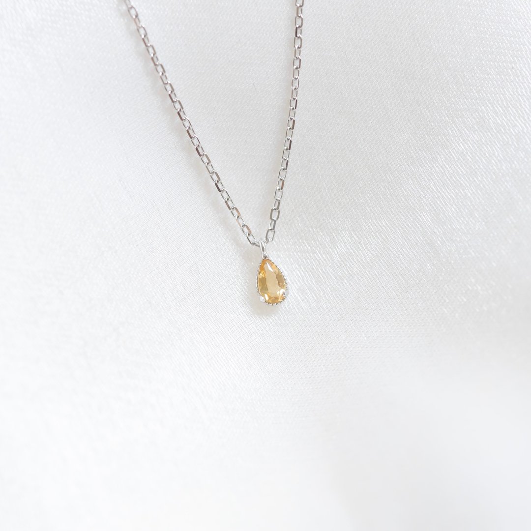 黄水晶925纯银水滴爪镶设计项链 - 项链 - 水晶 银色