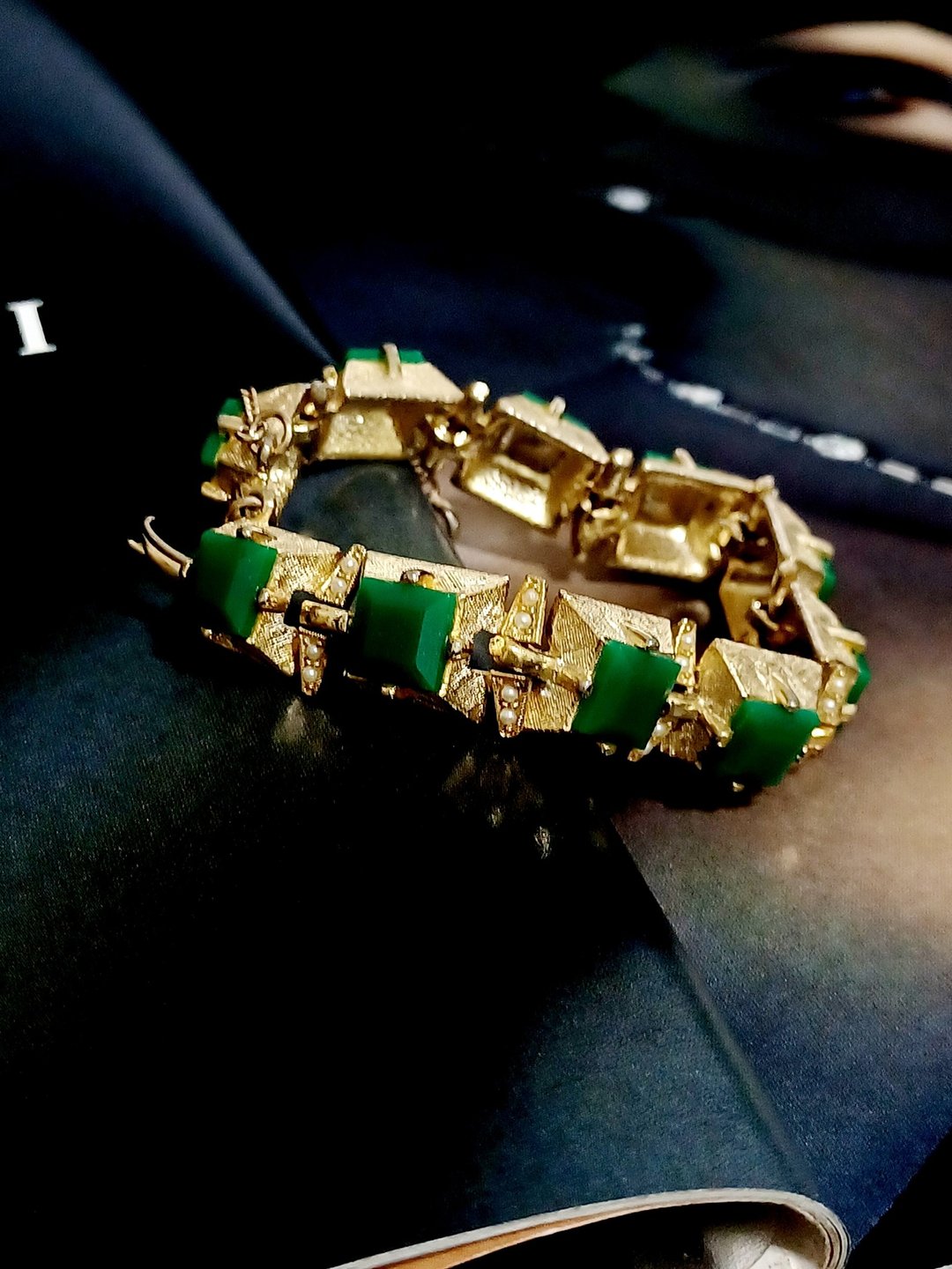 vintage jewelry  ART 古董个性仿石绿方块手链 - 项链 - 其他金属 