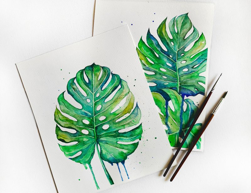 水彩画 / 水彩 / 画 / 绘画 / 热带树叶 / 手绘 / 海报 / 画集 - 海报/装饰画/版画 - 纸 绿色