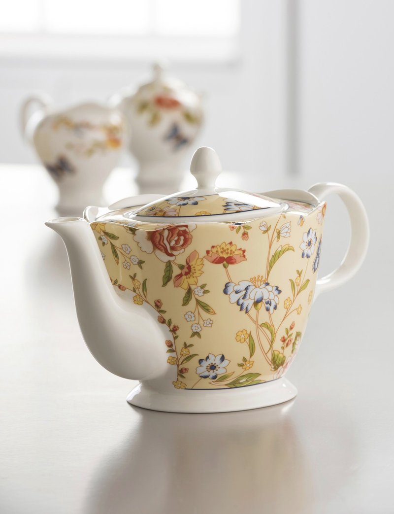【惜福微瑕品6折】英国Aynsley 小屋花园系列 陶瓷茶壶1000ml - 茶具/茶杯 - 瓷 黄色