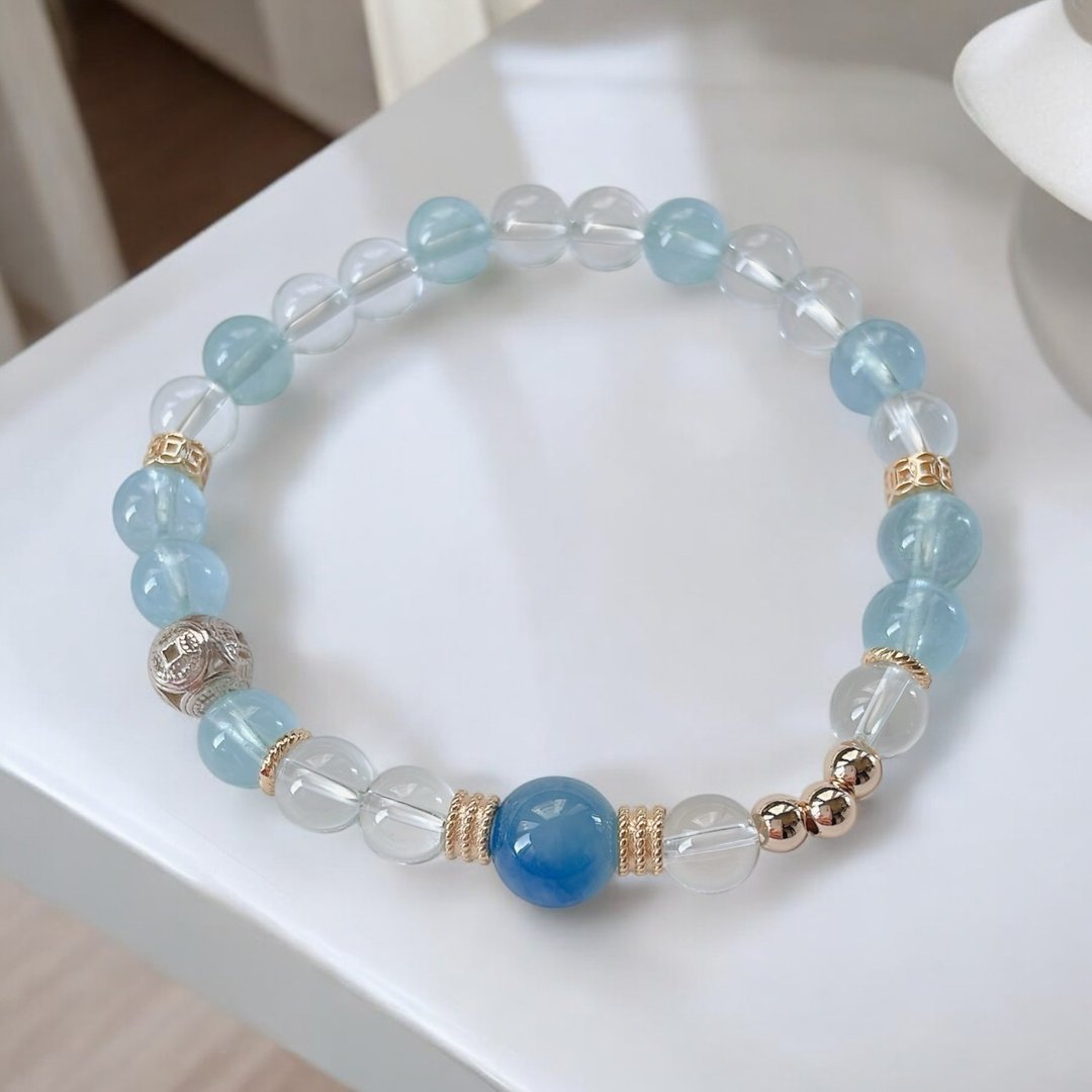 沟通能力 提高工作效率 /  海蓝宝 白水晶 - 手链/手环 - 水晶 