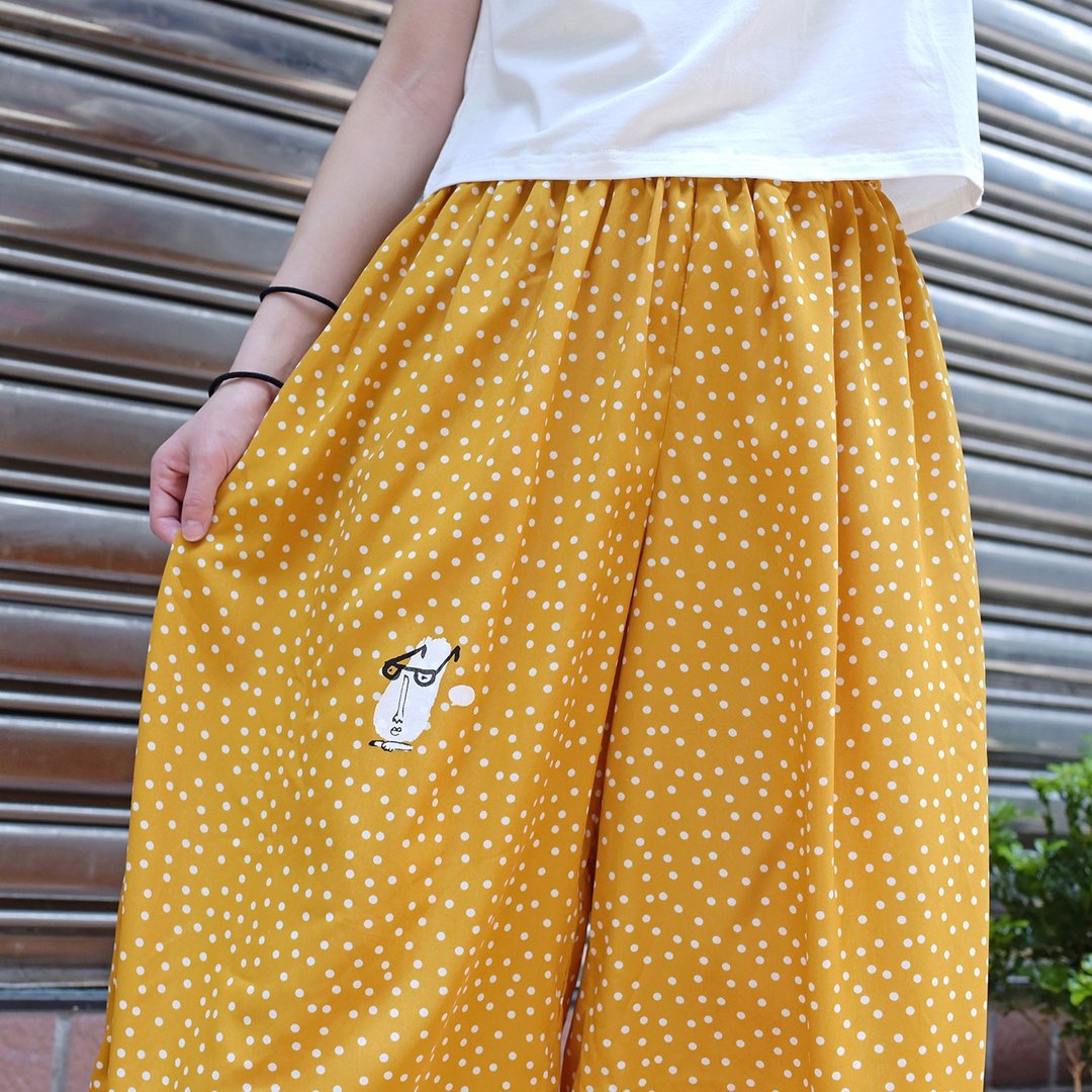 【夏日限定】别眼高手又低－芒果沙拉点点宽宽裤 - 女装长裤 - 其他材质 橘色