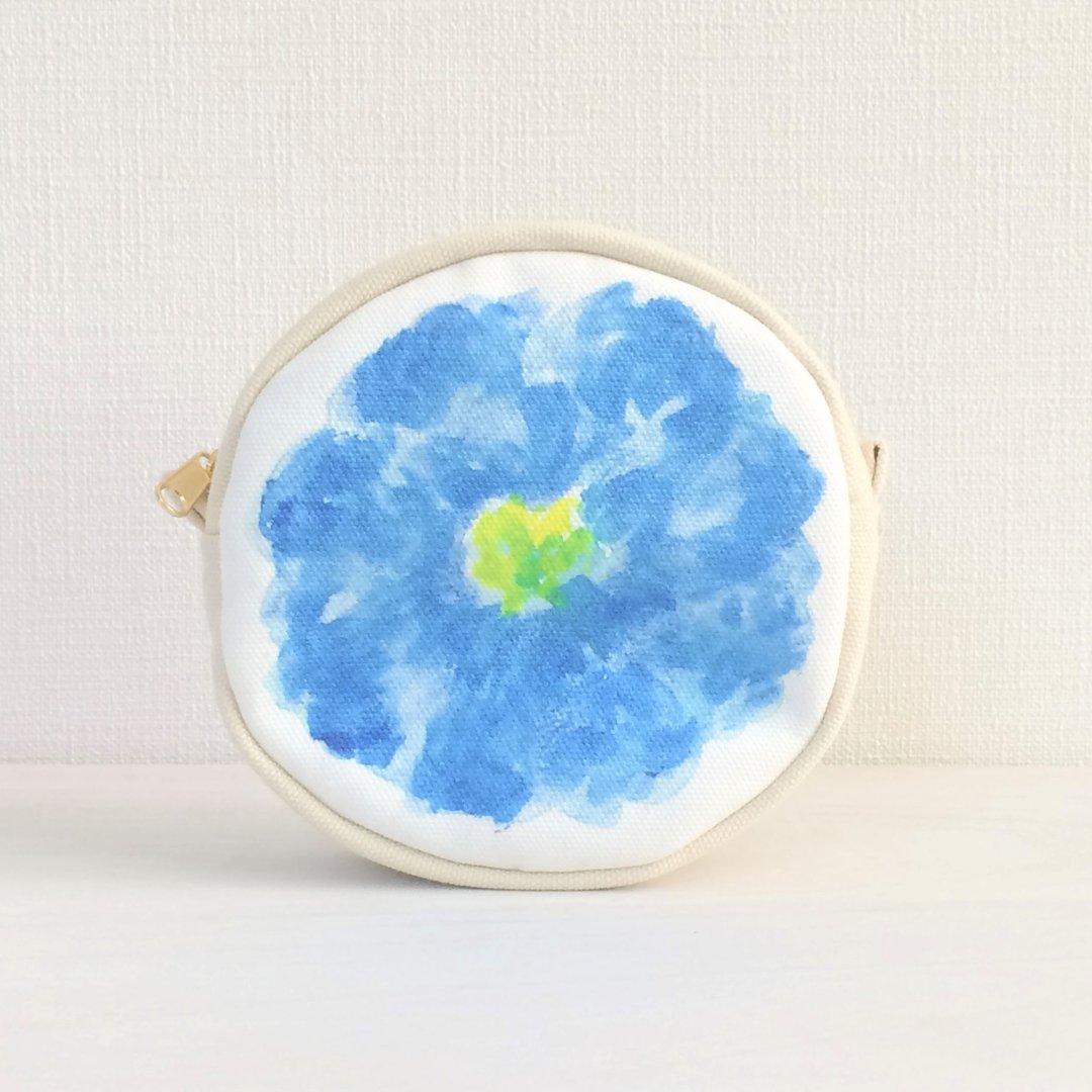 Bloom Flower Circle Pouch Floral Pattern Blue A - 化妆包/杂物包 - 棉 蓝色