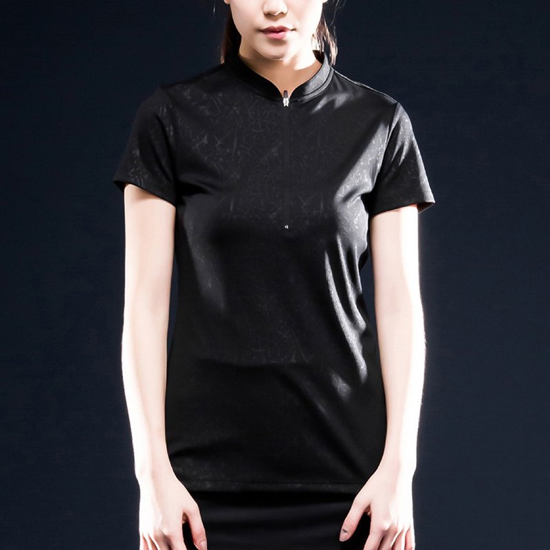 Airness RE InstaDRY 女款1/4袖刀领修身机能Polo - 黑光 - 女装运动衣 - 聚酯纤维 