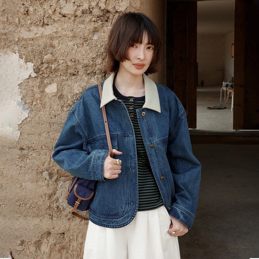 PU 领牛仔外套 | 外套 | 春款|Sora-2055 - 女装休闲/机能外套 - 棉 蓝色