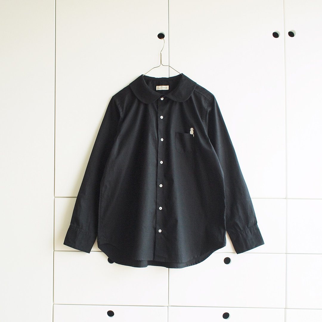 little cat on my pocket shirt : black - 女装衬衫 - 棉 黑色