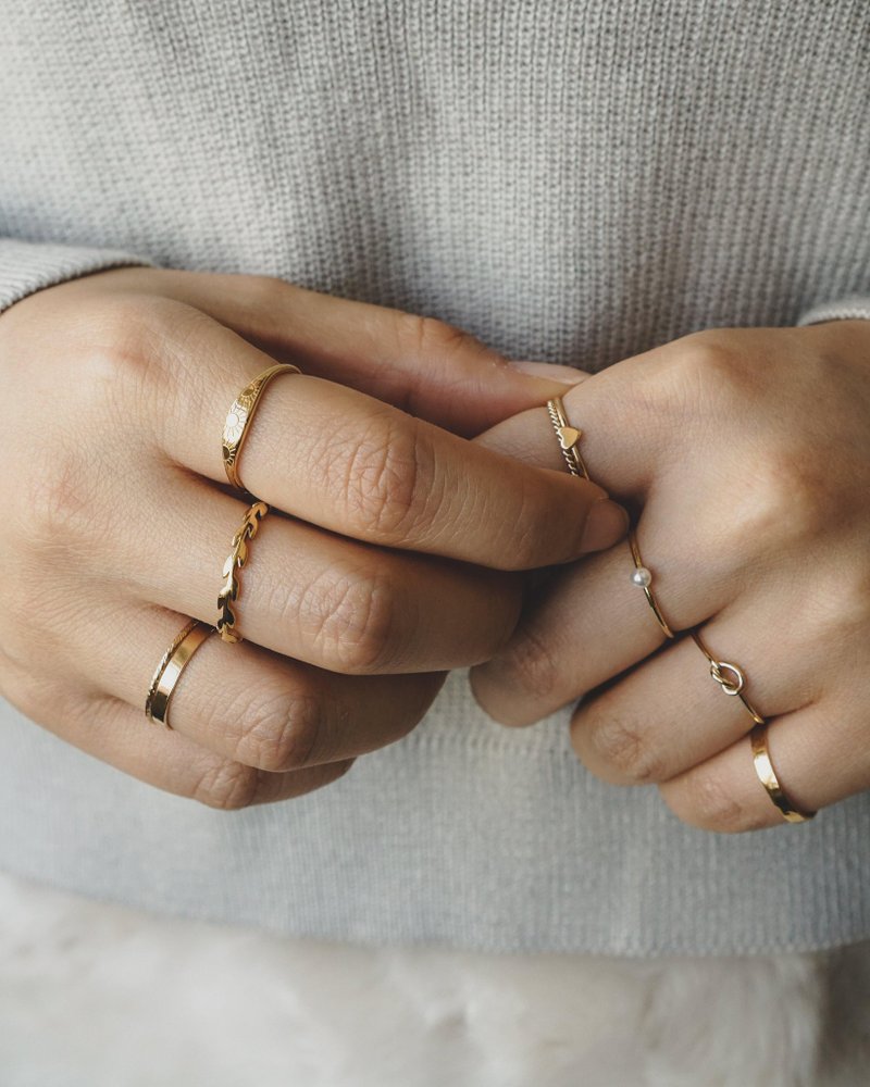 单结戒指 -14k注金 - 简约戒指 - 金色/玫瑰金 - 戒指 - 不锈钢 金色