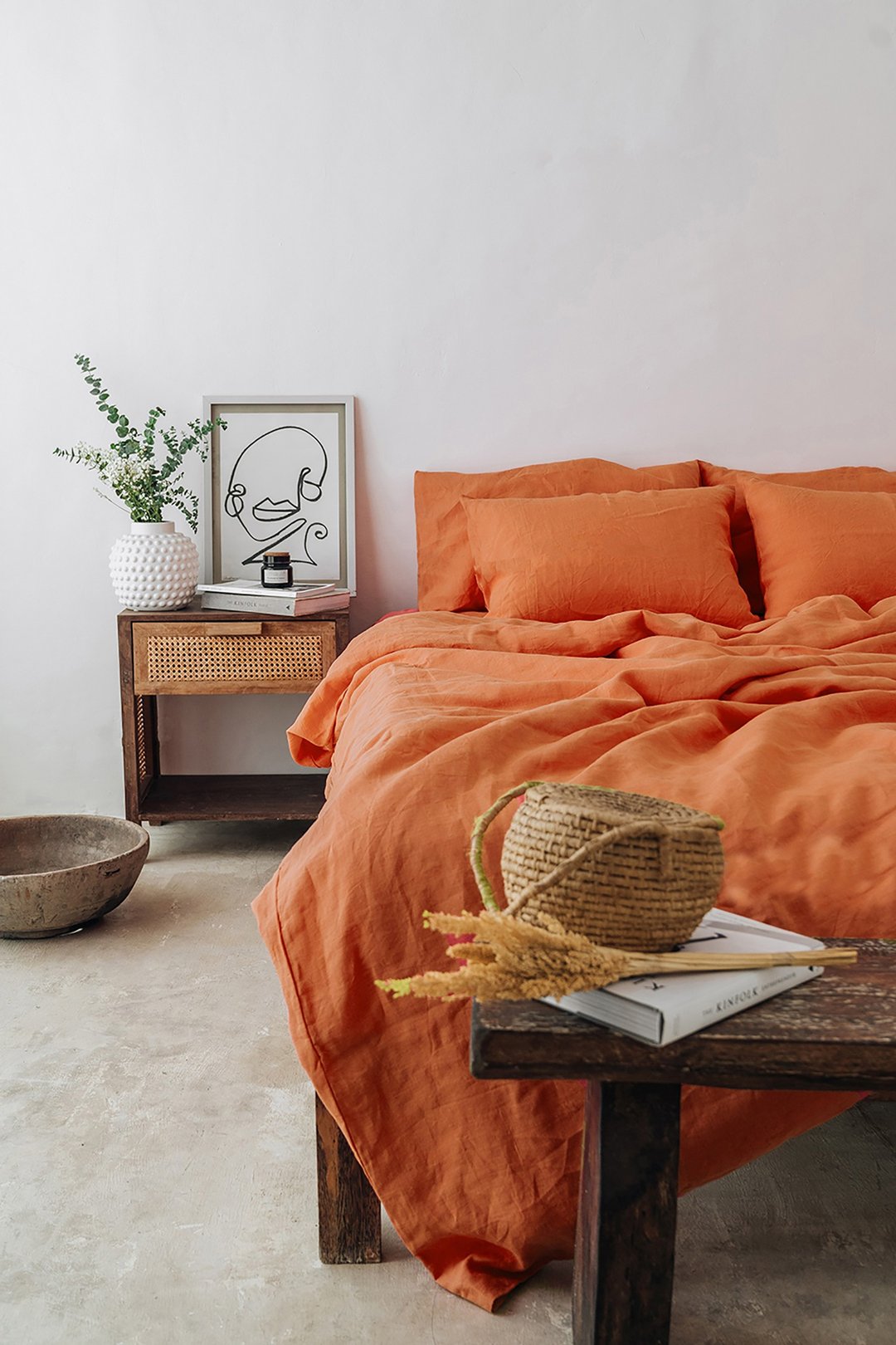Burnt orange linen pillowcase / Orange pillow cover /Euro, American, Taiwan size - 寝具 - 亚麻 橘色
