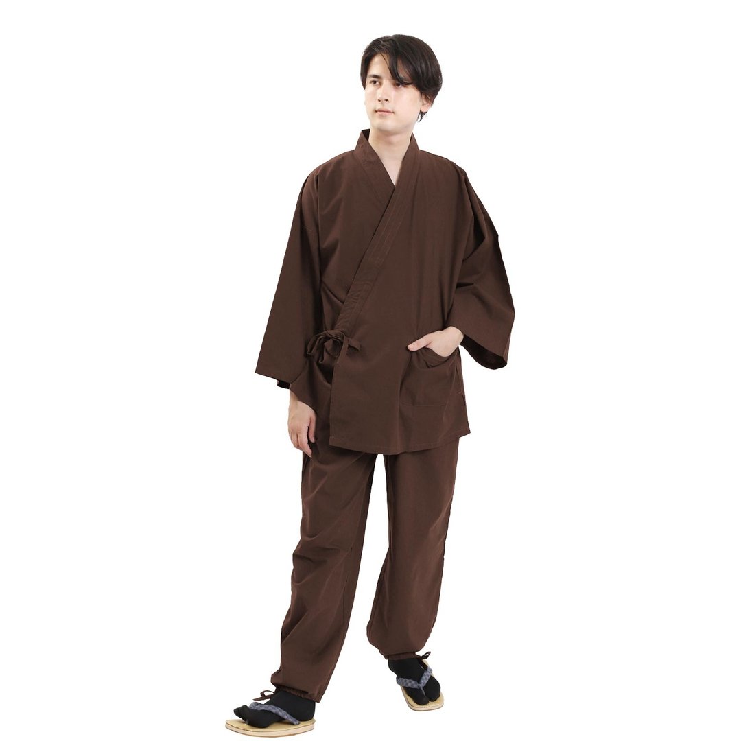 日本 和服 男性用 绵 作务衣 套装 M L LL 茶 - 居家服/睡衣 - 棉 咖啡色