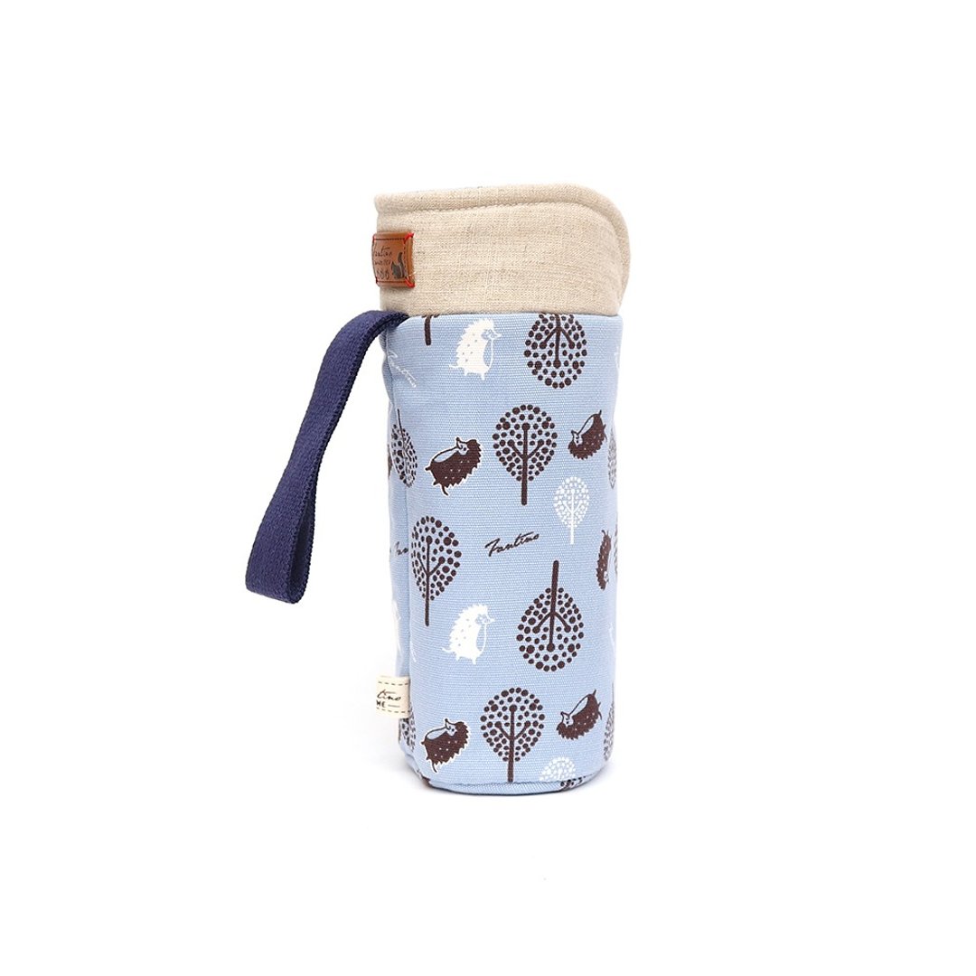 独创布花纯棉防撞水壶袋 - 丛林躲猫猫 (天空蓝)/交换礼物/毕业季 - 随行杯提袋/水壶袋 - 棉．麻 蓝色