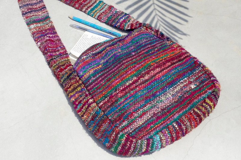 限量一件 天然手织布条纹斜背包 / 背包 / 侧背包 / 肩背包 / 旅行包 - 手捻纱丽线 - 侧背包/斜挎包 - 棉．麻 多色