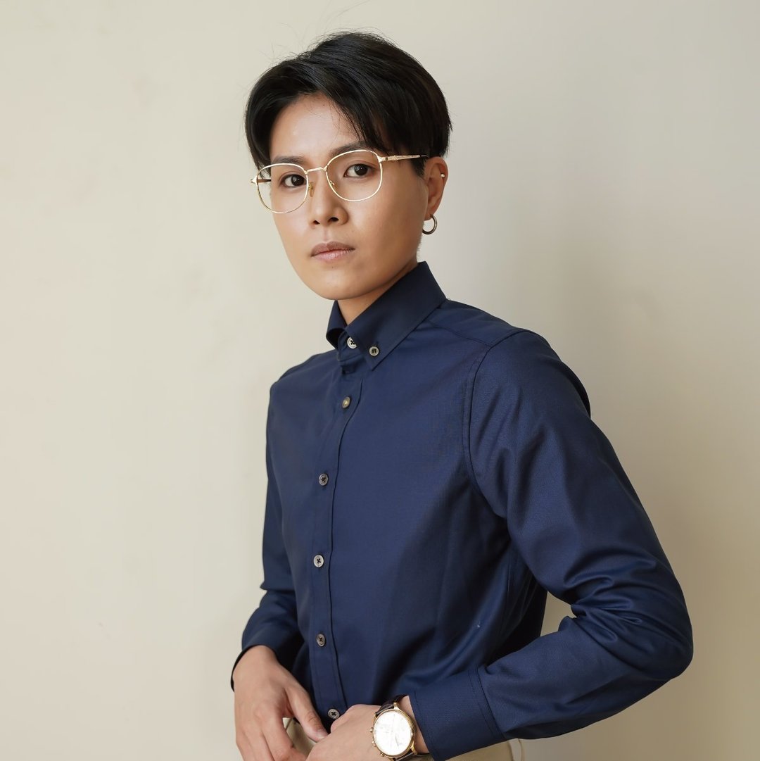 小版男装衬衫-认真蓝 韩版衬衫 - 男装衬衫 - 聚酯纤维 白色