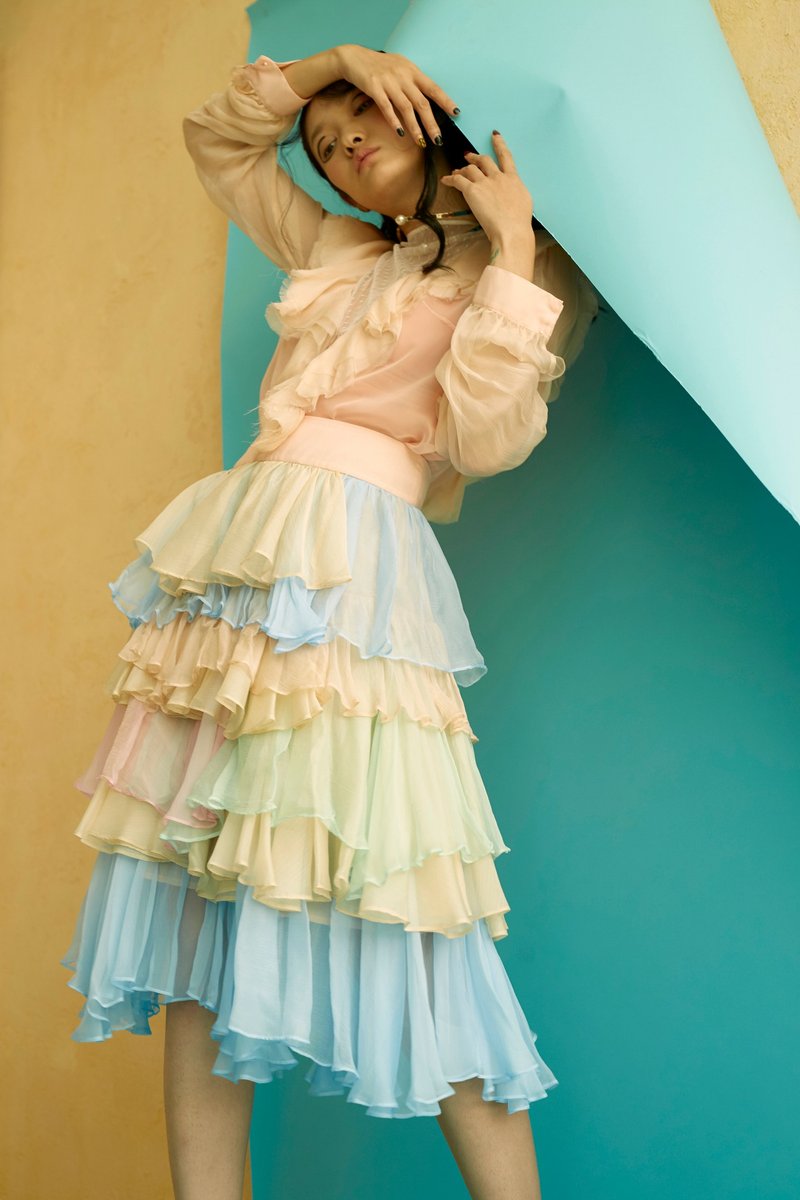 GELÉE 真丝V领上衣 - 女装上衣 - 丝．绢 粉红色