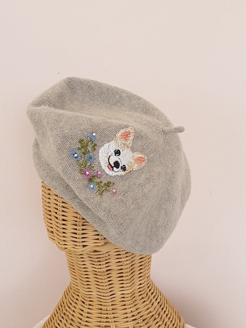 Embroidered hat• Single faec pet portrait - 帽子 - 羊毛 