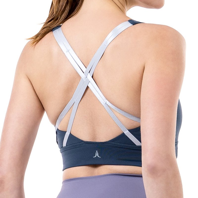 【NAMASTE】Gladys 交织松紧带短上衣 - 丈青 - 女装运动内衣 - 尼龙 蓝色