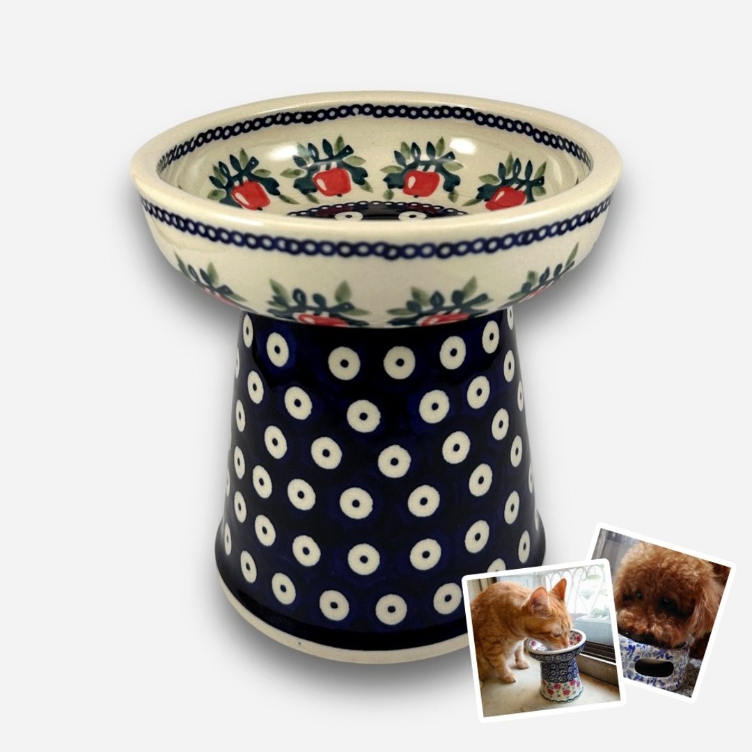 波兰手绘手工陶-宠物碗 高脚碗 猫咪/小型犬适用 14cm - 碗/碗架 - 陶 多色