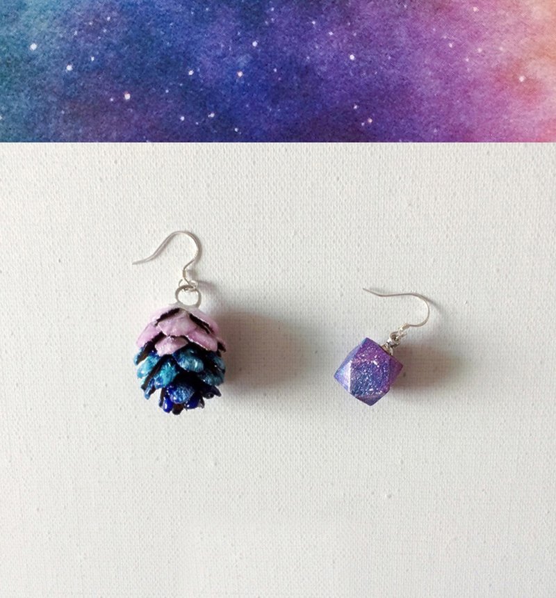 天然松果星空/松果尤加利  纯手绘手工耳环 - 耳环/耳夹 - 其他材质 