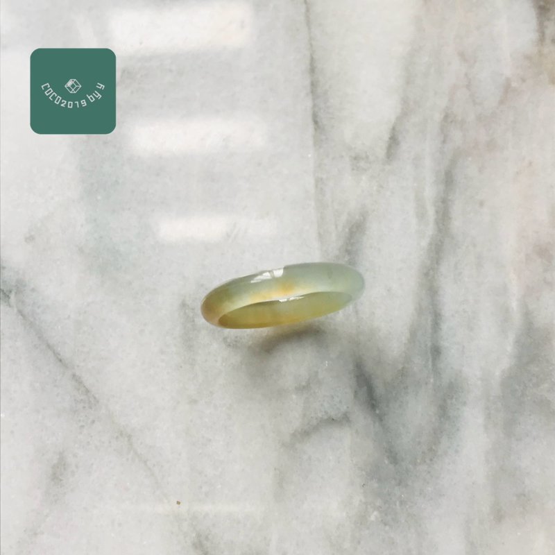 翡翠 戒指 天然翡翠 戒环 危地马拉产 8.5号 - 戒指 - 玉石 黄色