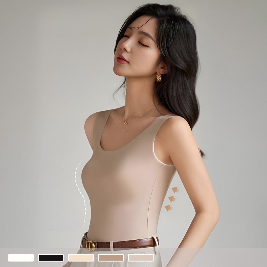 Pink Lady 轻盈凉感 一体式胸垫 无痕内搭 宽肩带背心 BRATOP - 女装背心 - 其他人造纤维 卡其色