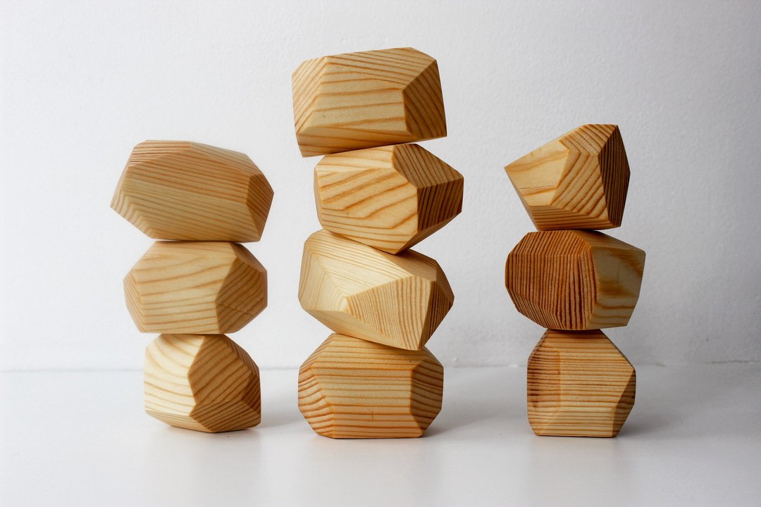 Tumi Ishi - natural wood stones stacking toy, montessori building blocks set - 玩具/玩偶 - 木头 黄色