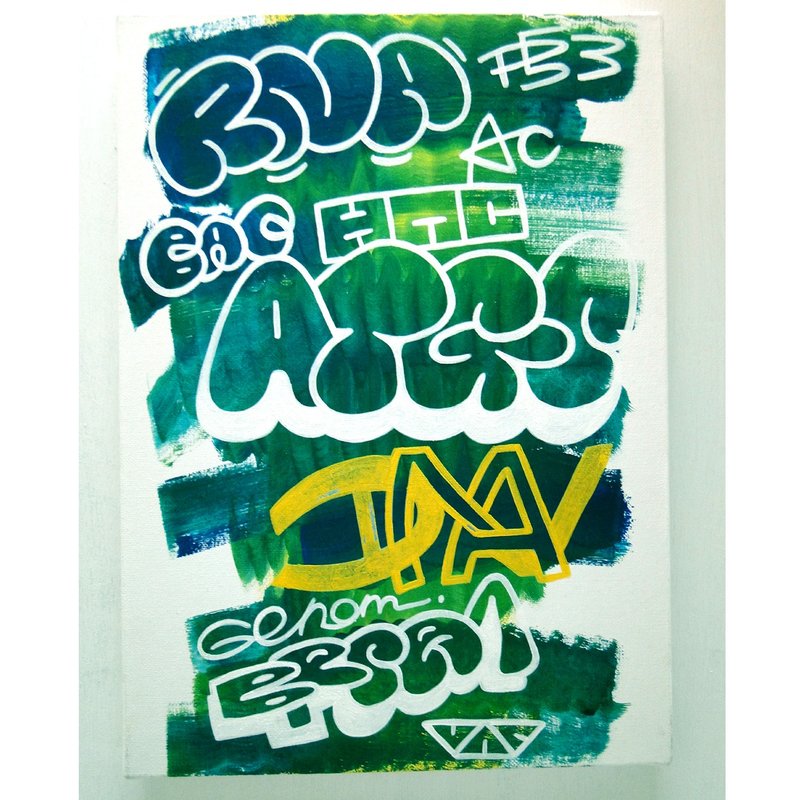 绿色涂鸦艺术原画帆布绘画字母丙烯压克力 - 海报/装饰画/版画 - 颜料 绿色