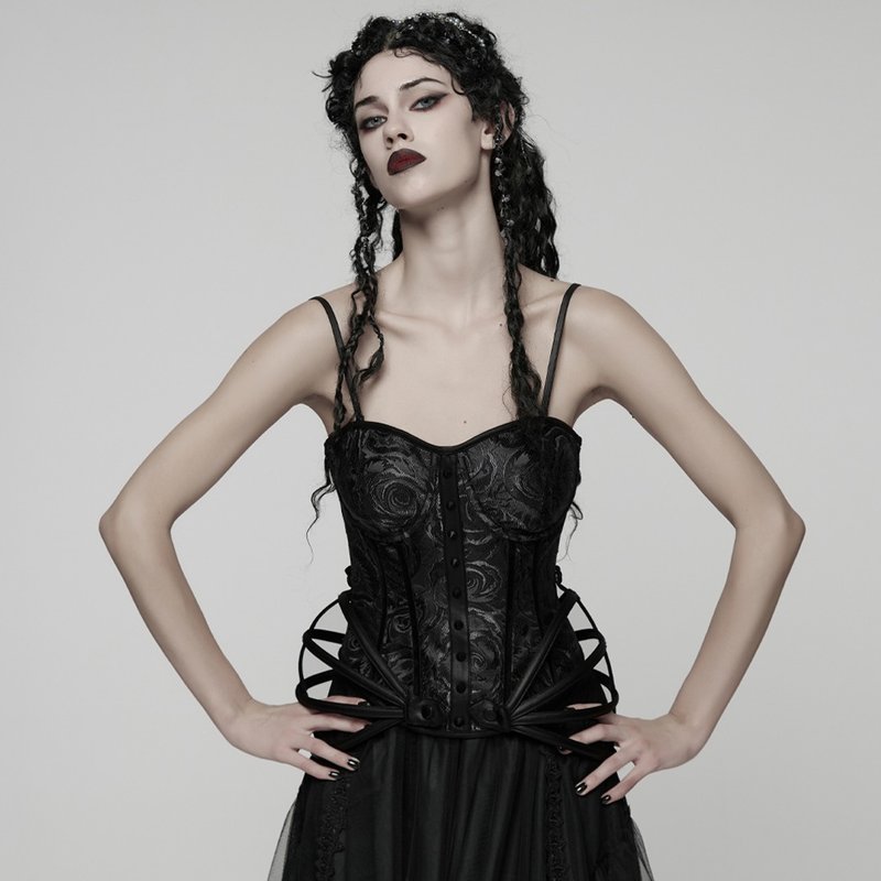 哥德吸血新娘宫廷玫瑰吊带马甲 - 女装背心 - 其他材质 黑色