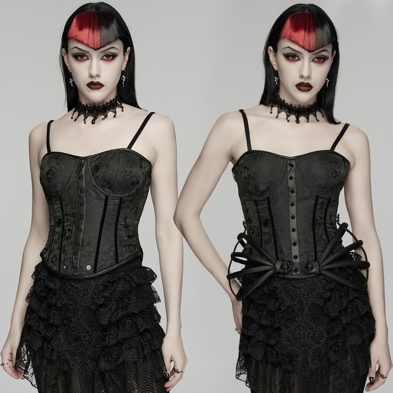 哥德吸血新娘宫廷玫瑰吊带马甲 / 可拆钢骨 - 女装背心 - 其他材质 黑色