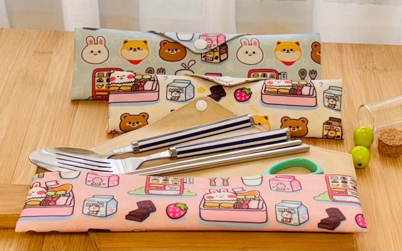 MIT防水餐具袋 环保餐具袋 儿童餐具袋 笔袋 铅笔盒 - 餐刀/叉/匙组合 - 防水材质 粉红色