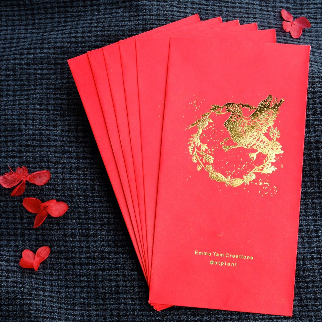 【佳偶天成】胖鹅莲藕利是封 红包 人情封 烫金 厚艺术纸 - 红包/春联 - 纸 红色