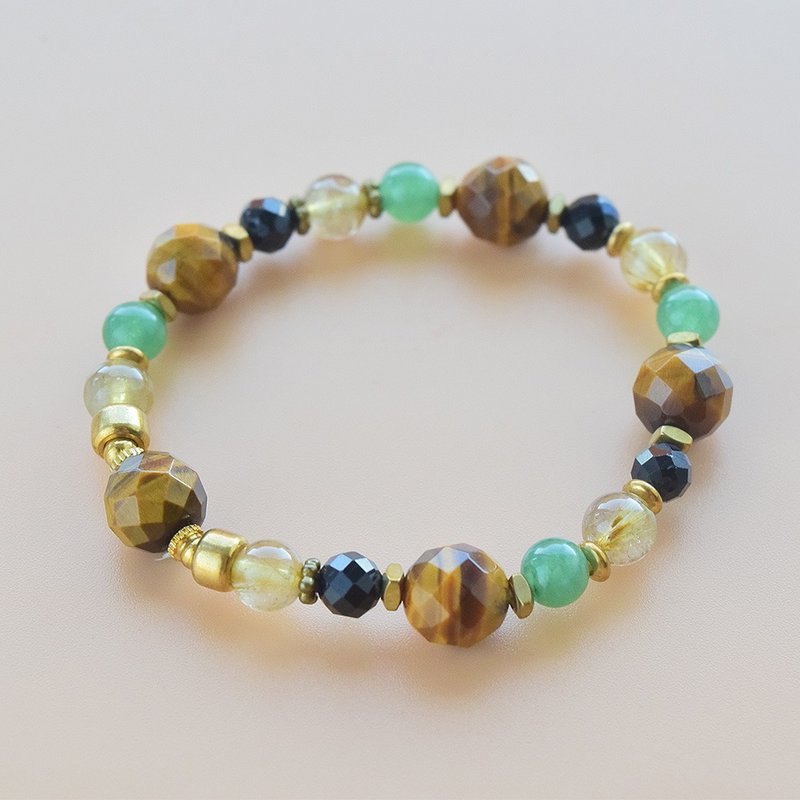 历史的忆│虎眼石 东菱玉 钛晶 黑碧玺 铜 手链 - 手链/手环 - 半宝石 咖啡色