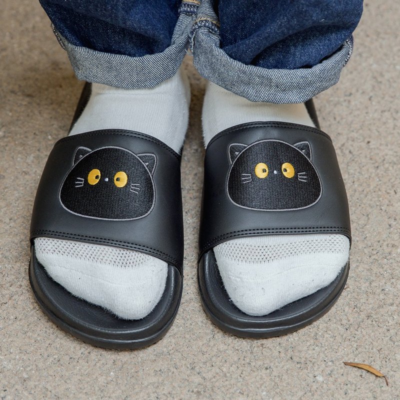 Paidal x 黄阿玛 Socles电绣一片式运动拖鞋-男款 - 拖鞋 - 人造皮革 黑色