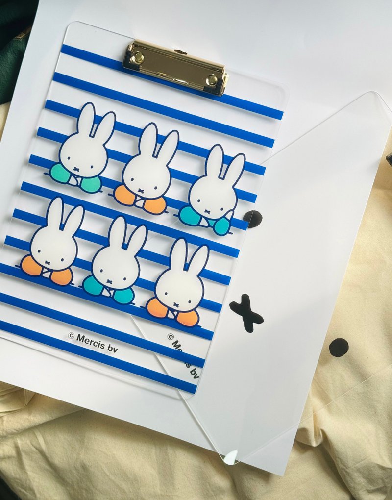 【Pinkoi x miffy】2024米飞兔 Miffy文具系列 A4板夹 法式条纹 - 文件夹/资料夹 - 压克力 多色