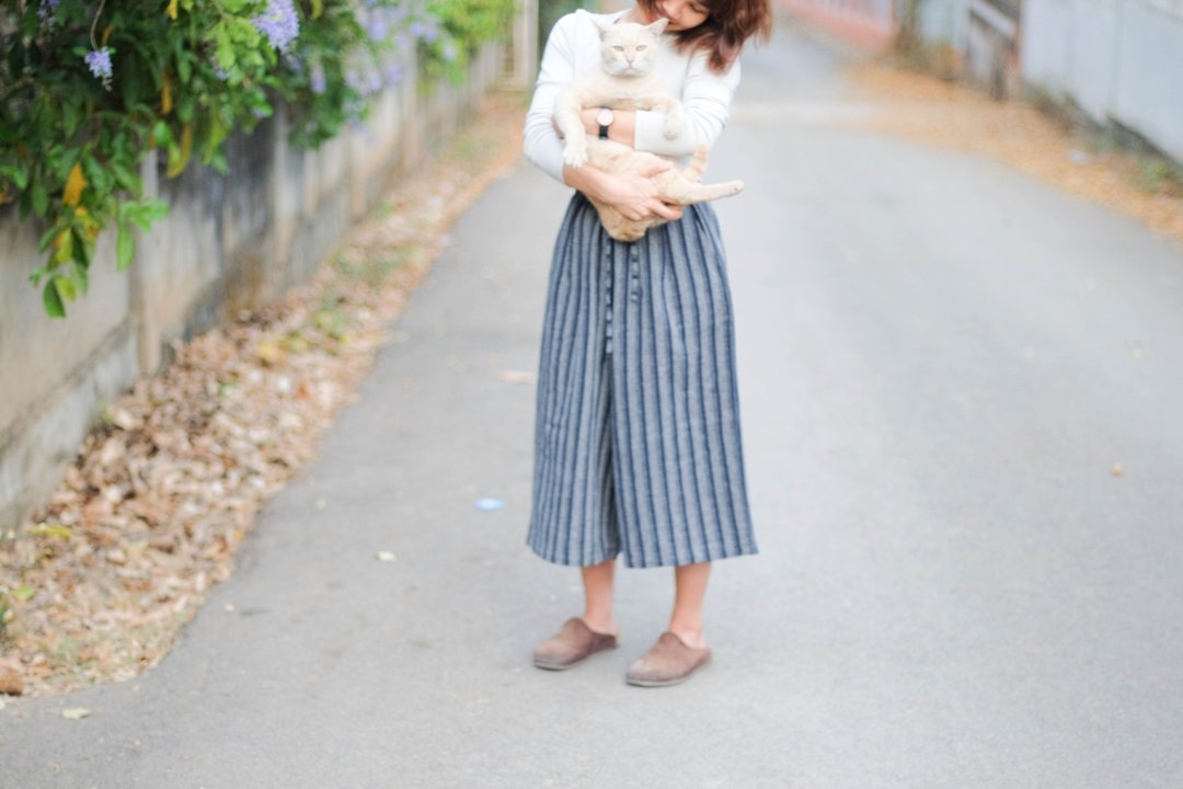 :: Wide-legged Pants :: Indigo Color :: Cotton Linen. - 女装长裤 - 其他材质 蓝色