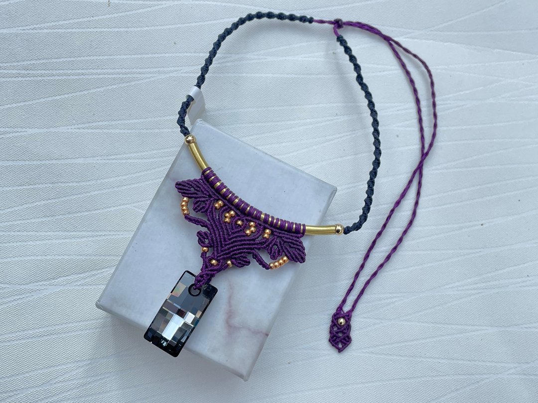 #211002 Macrame Swarovski  编织 颈链 - 项链 - 半宝石 紫色