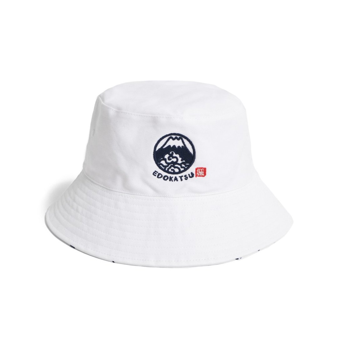 江户胜 日系 中性 富士山LOGO双面渔夫帽(白色) #帽子#配件 - 帽子 - 棉 白色